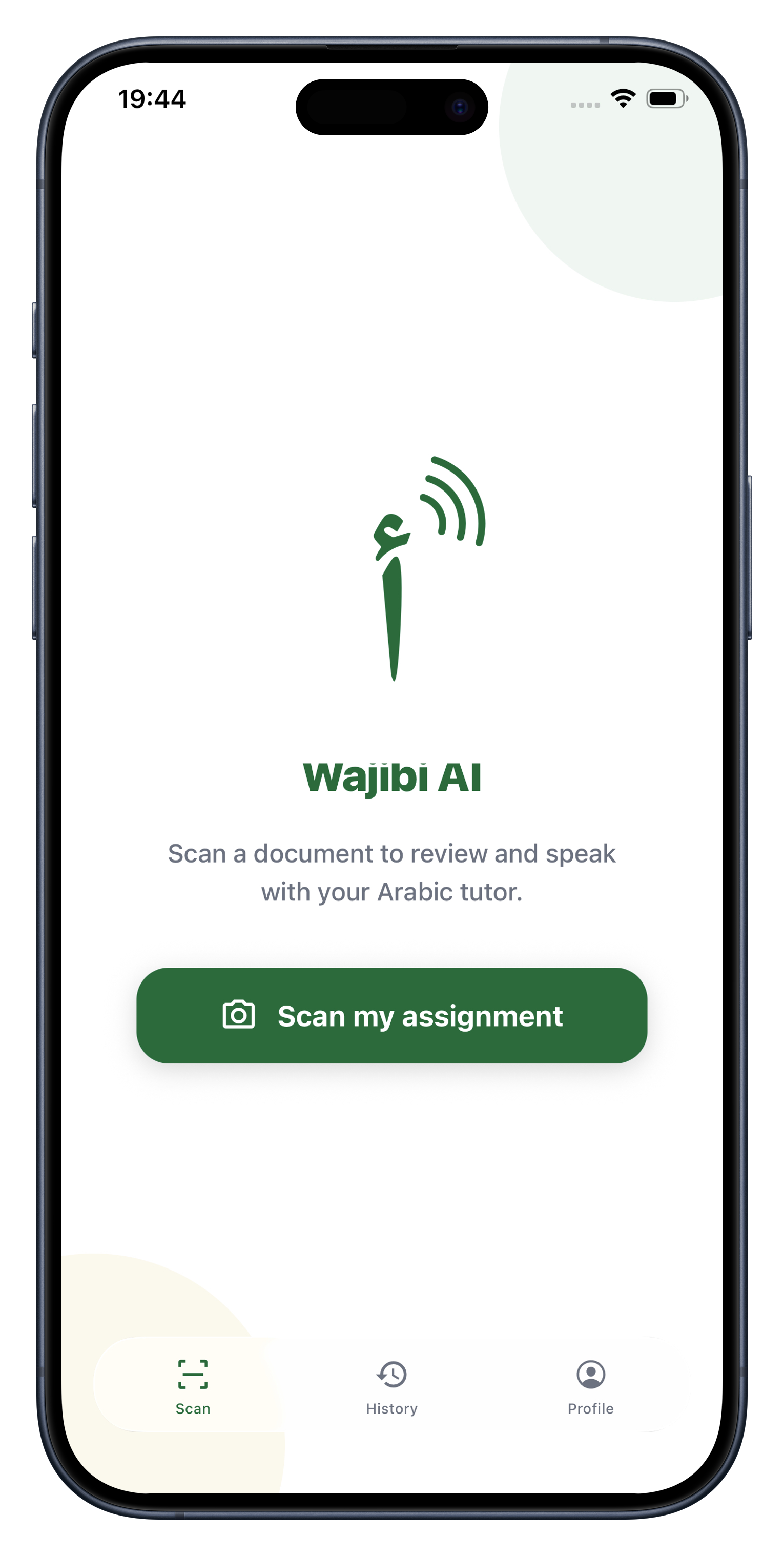 Wajibi AI app screenshot on iPhone